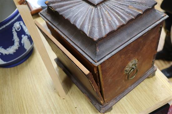 A William IV leather sewing and writing cabinet 32cm high x 29cm wide